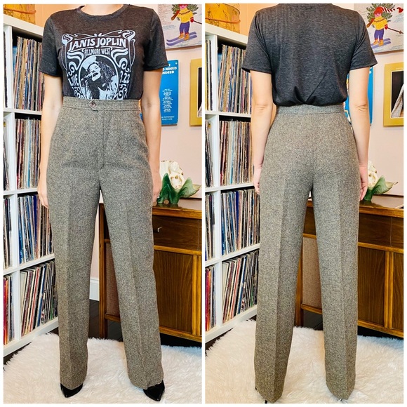 Vintage Pants - 70’s/ 80’s Herringbone High Waist Wool Trousers